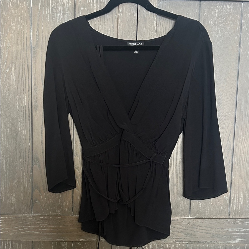Topshop Tie Around Black Blouse